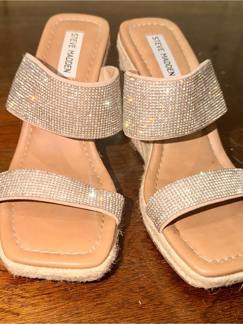 Steve Madden Blush Crystal Espadrille Wedges